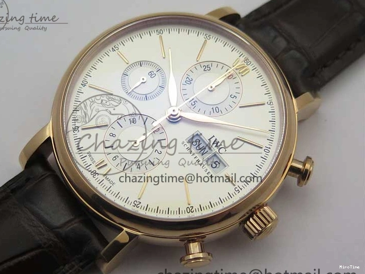 MIROTIME 0220 Efficient Portofino Chrono RG ZF 1:1 Best Edition White Dial on Brown Leather Strap A 7151